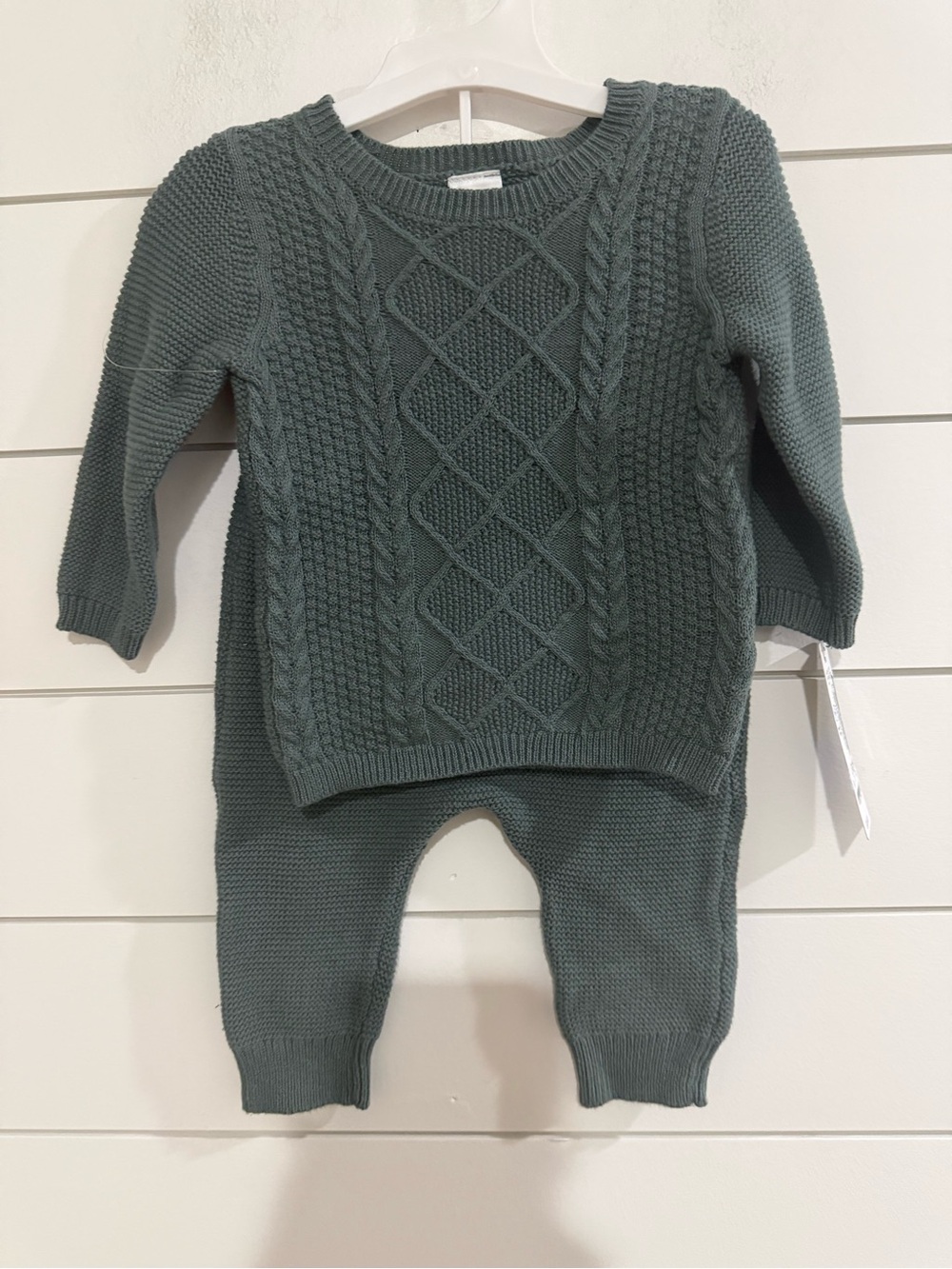 Carter's Knit Crewneck Sweater Set in olive Green